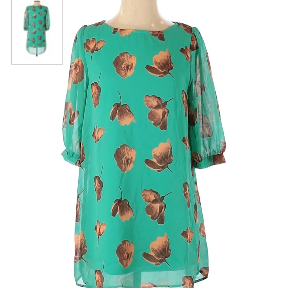 Everly Floral Shift Dress Teal S - Picture 3 of 7